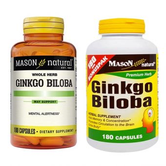 Viên uống bổ não whole herb ginkgo biloba 180 viên Mason Natural