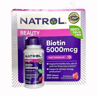 Viên ngậm hương dâu Natrol Biotin Beauty 5000mcg 250 viên của Mỹ