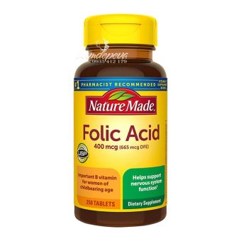 Viên uống bổ sung Folic Acid 400mcg Nature Made 250 viên