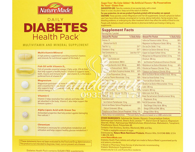 Gói DIABETES Health Pack điều hòa tiểu đường - thành phần